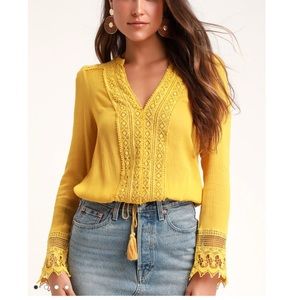 Bali Daydream Golden Yellow Lace Long Sleeve Top L